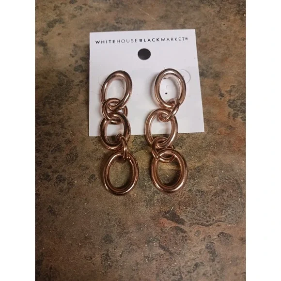 White House Black Market Rose Gold Chain Earrings NWT - Picture 2 of 5